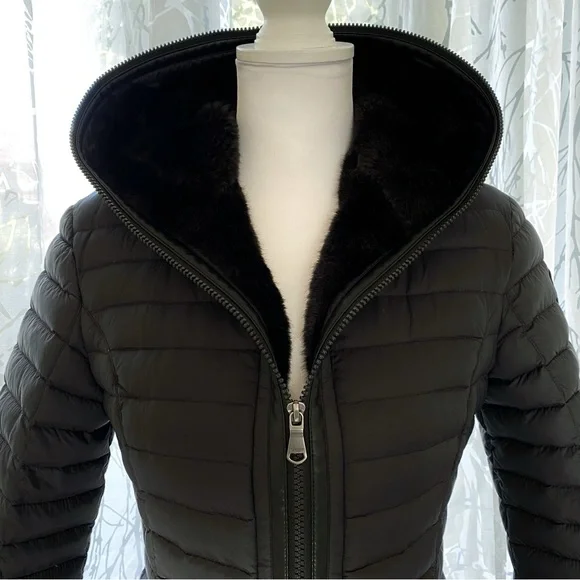 PAJAR CANADA cece black faux fur lined hood zip up long down feather jacket - Picture 4 of 13